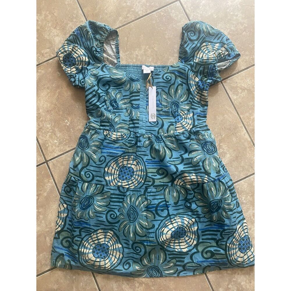 NWT House Of Harlow L Linen Blend Printed Mini Dress Lined